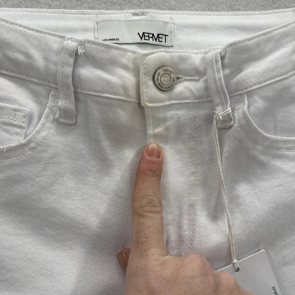 Vervet Skinny Jeans Womens 27 Mid Rise White Distressed Raw Hem Stretch Denim - Picture 4 of 15